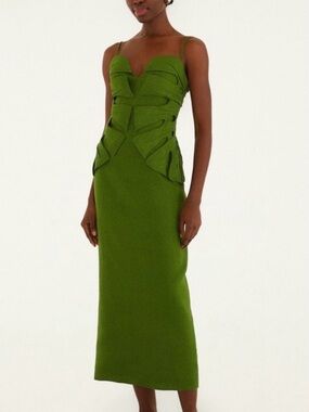FARM Rio Monstera Linen Midi Dress Green